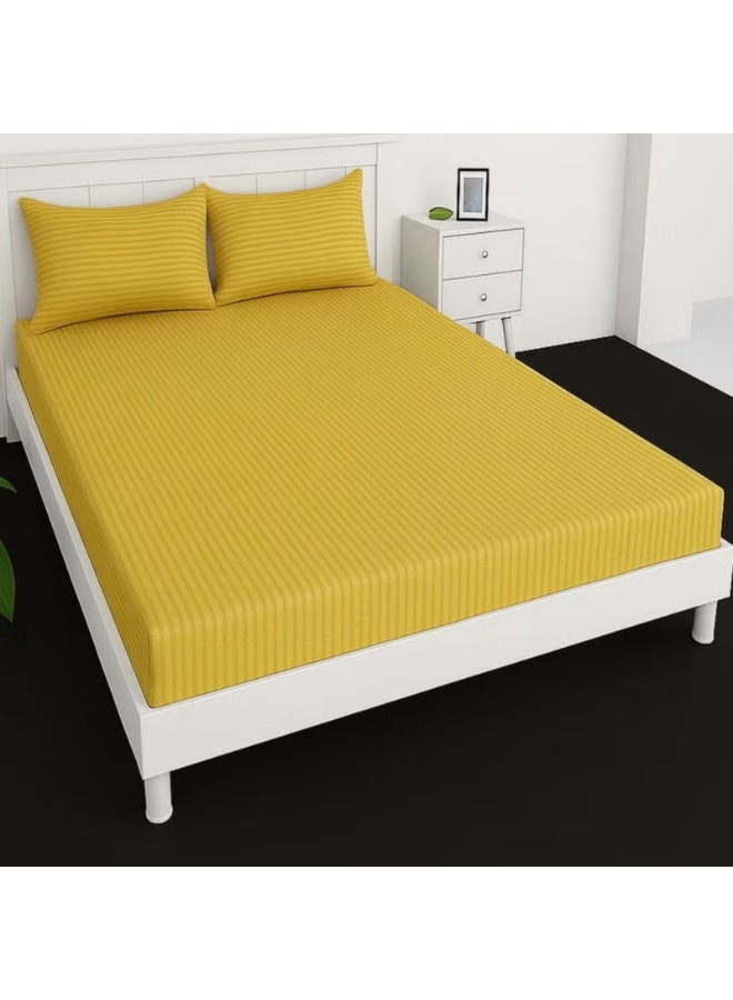 3 Piece Luxury Gold Striped Bed Sheet Set Ultra Soft and Breathable For All Seasons Microfiber 1 Fitted Sheet 2 Pillowcase Twin (120X200cm +15) - Image 1